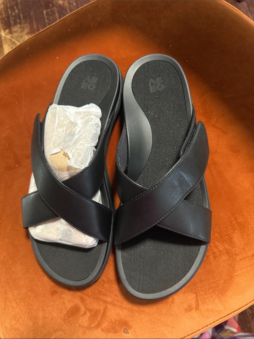 Abeo Black Crisscross Slide Sandals - Women